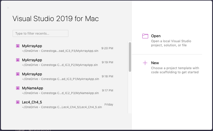 visual studio landing page