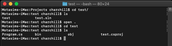 terminal change directory and open